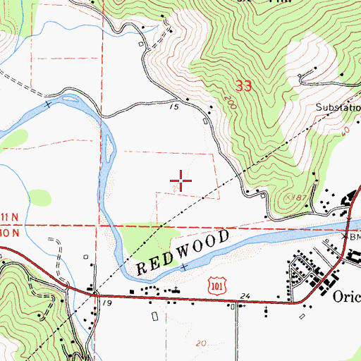 Topographic Map of Orick Census Designated Place, CA