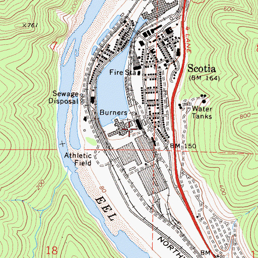 Topographic Map of Scotia Census Designated Place, CA