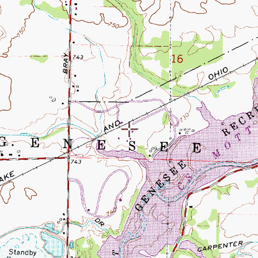 Topographic Map of Crossroads Village and Huckleberry Railroad, MI