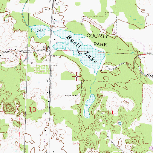 Topographic Map of Buell Lake County Park, MI