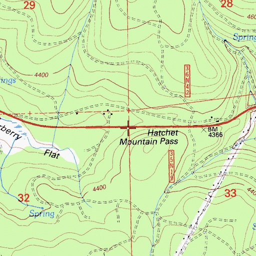 Topographic Map of Hatchet Mountain Pass, CA