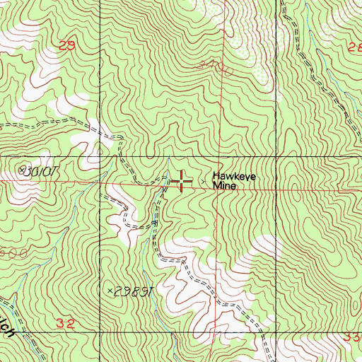 Topographic Map of Hawkeye Mine, CA