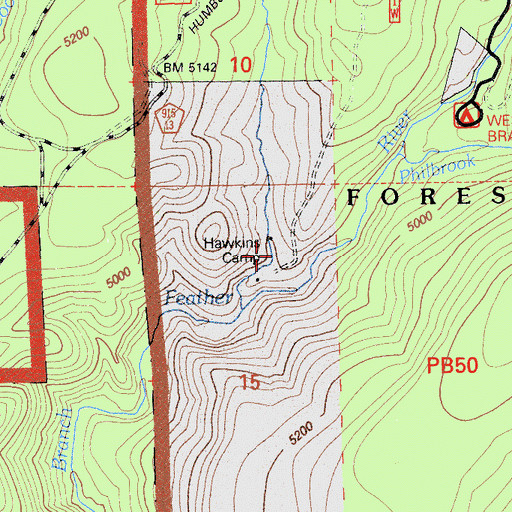 Topographic Map of Hawkins Camp, CA