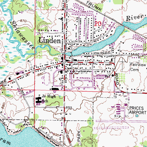 Topographic Map of Linden Post Office, MI