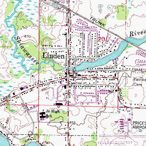 Topographic Map of Linden Library, MI