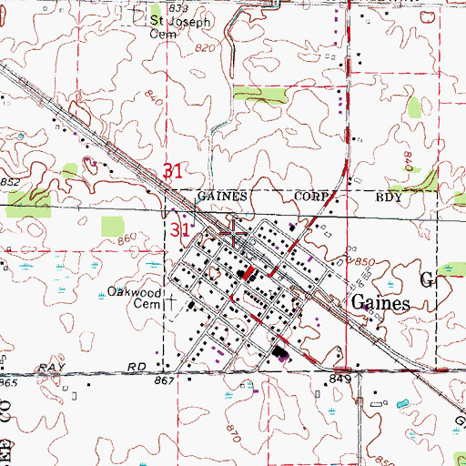 Topographic Map of Gaines Station, MI
