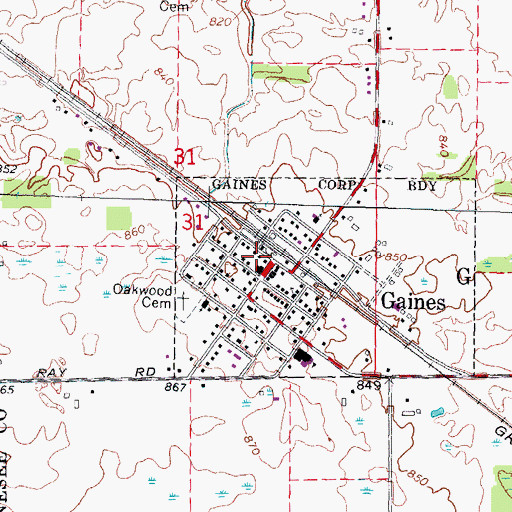 Topographic Map of Gaines Depot Library, MI