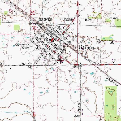 Topographic Map of Gaines Elementary School, MI