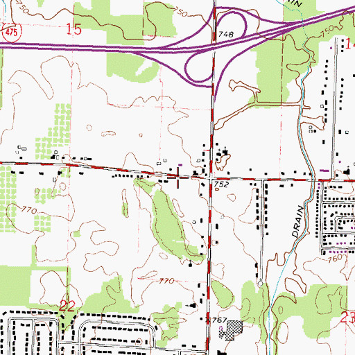 Topographic Map of Cross Missionary Baptist Church, MI