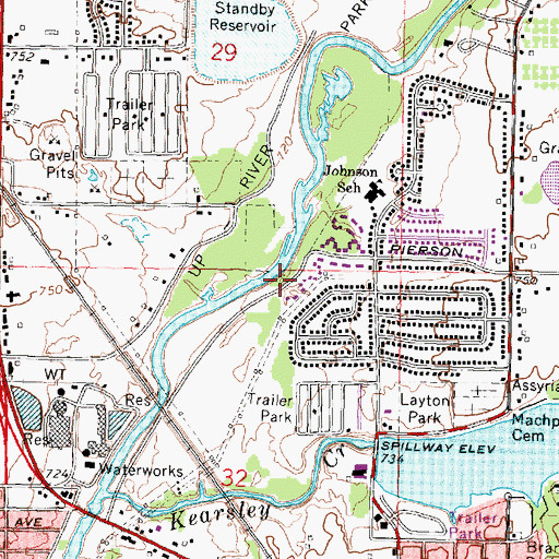 Topographic Map of Flushing Community Church, MI