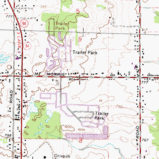 Topographic Map of Mount Morris United Brethren Church, MI