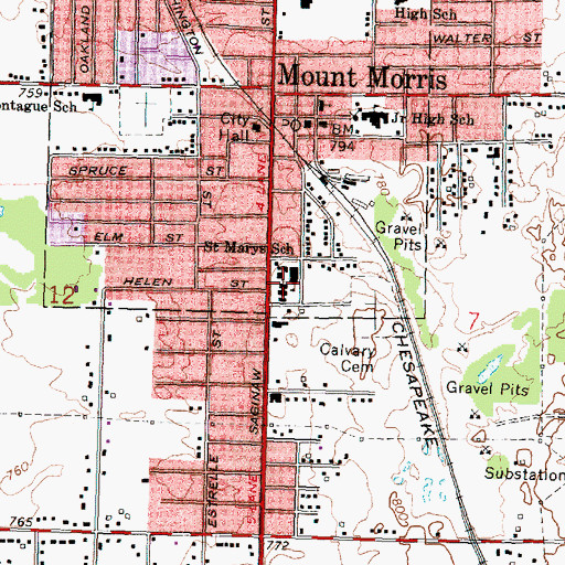 Topographic Map of Saint Mary's Church, MI