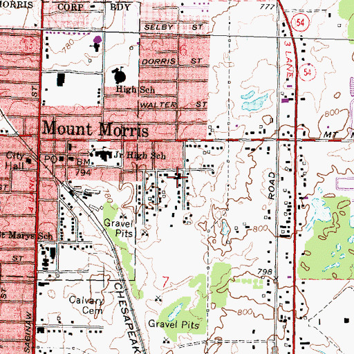 Topographic Map of Mount Morris Church of Christ, MI