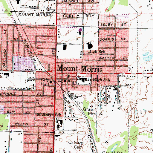 Topographic Map of First Baptist Church of Mount Morris, MI