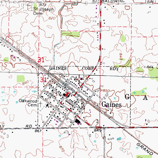 Topographic Map of Faith Church, MI