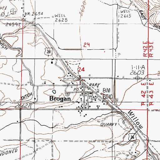 Topographic Map of Brogan Census Designated Place, OR