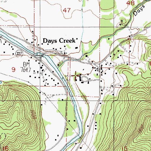 Topographic Map of Days Creek Census Designated Place, OR