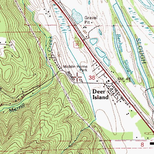 Topographic Map of Deer Island Census Designated Place, OR
