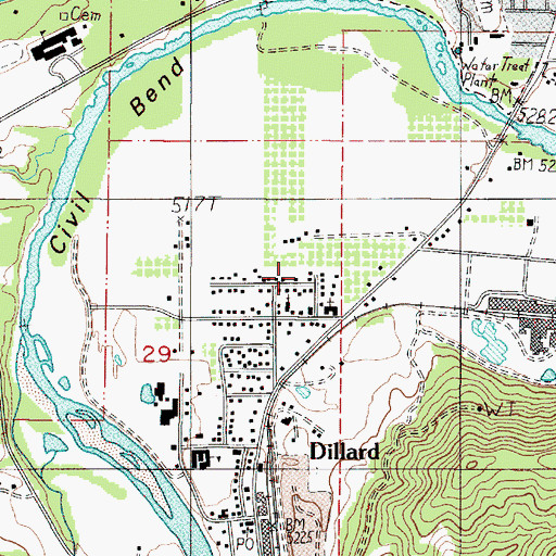 Topographic Map of Dillard Census Designated Place, OR