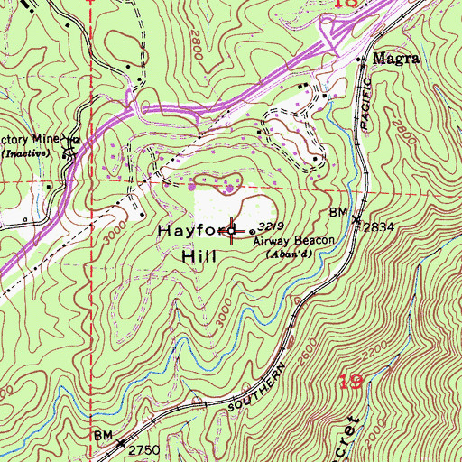 Topographic Map of Hayford Hill, CA