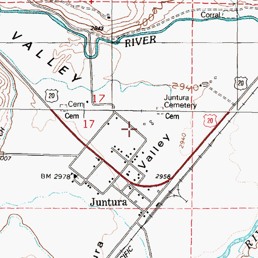 Topographic Map of Juntura Census Designated Place, OR