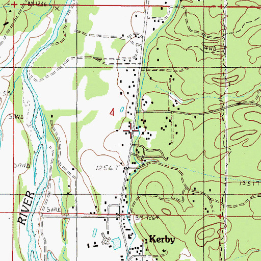 Topographic Map of Kerby Census Designated Place, OR