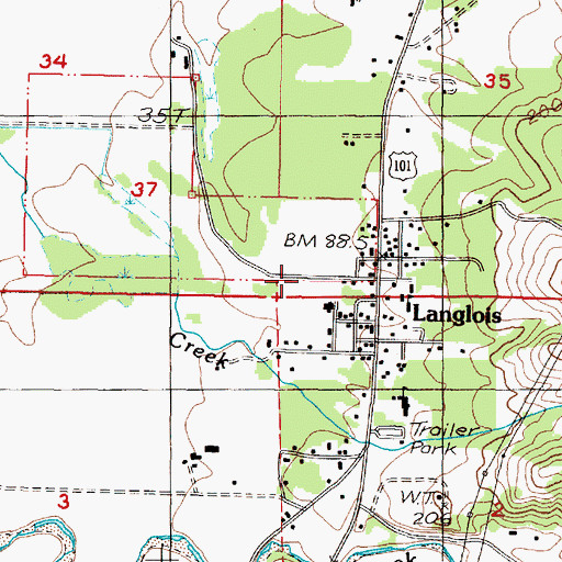 Topographic Map of Langlois Census Designated Place, OR