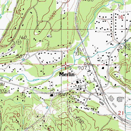 Topographic Map of Merlin Census Designated Place, OR