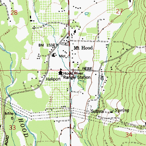 Topographic Map of Mount Hood Census Designated Place, OR