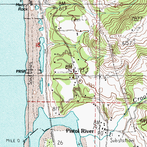 Topographic Map of Pistol River Census Designated Place, OR