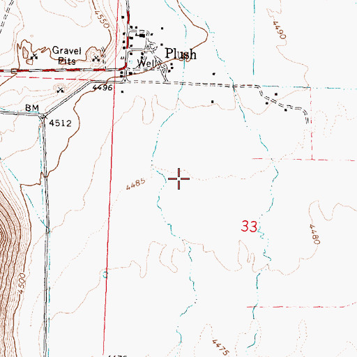 Topographic Map of Plush Census Designated Place, OR