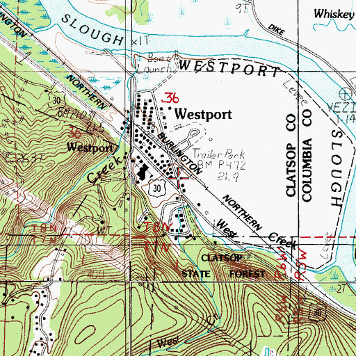 Topographic Map of Westport Census Designated Place, OR