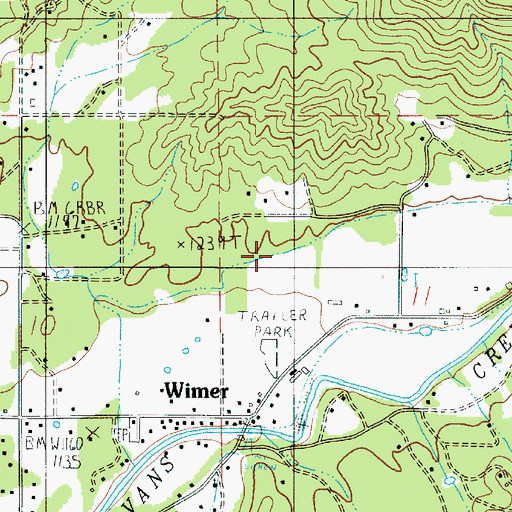 Topographic Map of Wimer Census Designated Place, OR