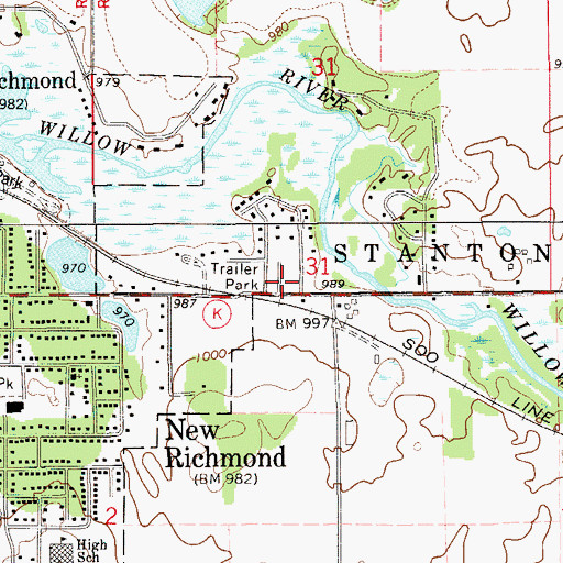 Topographic Map of Riverside, WI