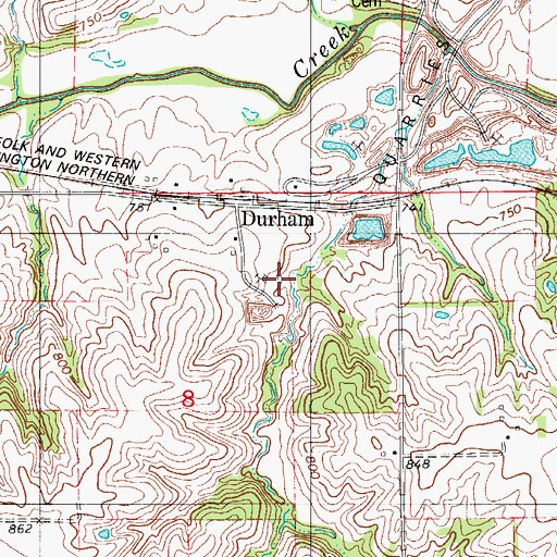 Topographic Map of Durham Mine, IA
