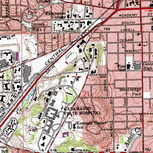 Topographic Map of East Hall Historical Marker, MI