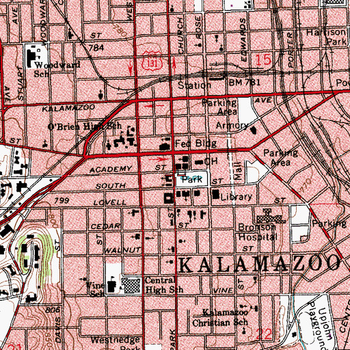 Topographic Map of First United Methodist Church Historical Marker, MI