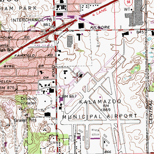 Topographic Map of Indian Fields Historical Marker, MI