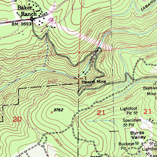 Topographic Map of Hazard Mine, CA