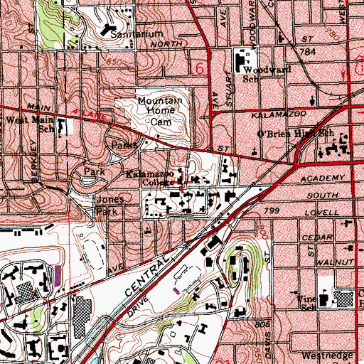 Topographic Map of Kalamazoo College Historical Marker, MI