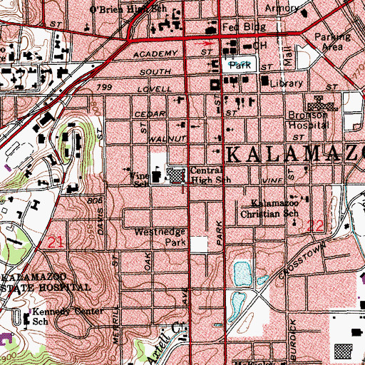 Topographic Map of Kalamazoo School Case Historical Marker, MI