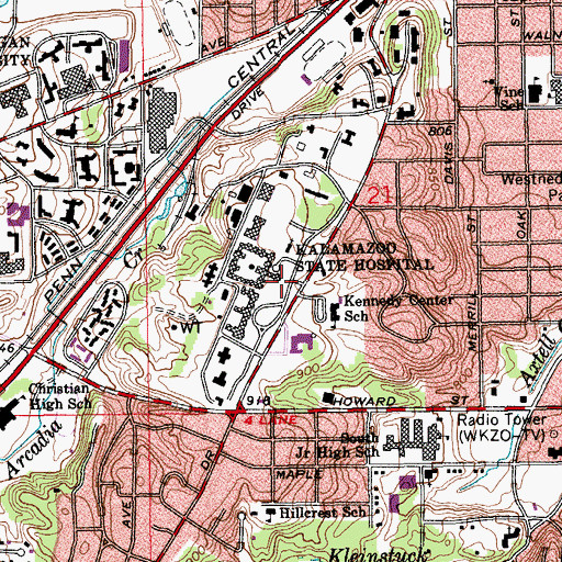 Topographic Map of Kalamazoo State Hospital Historical Marker, MI