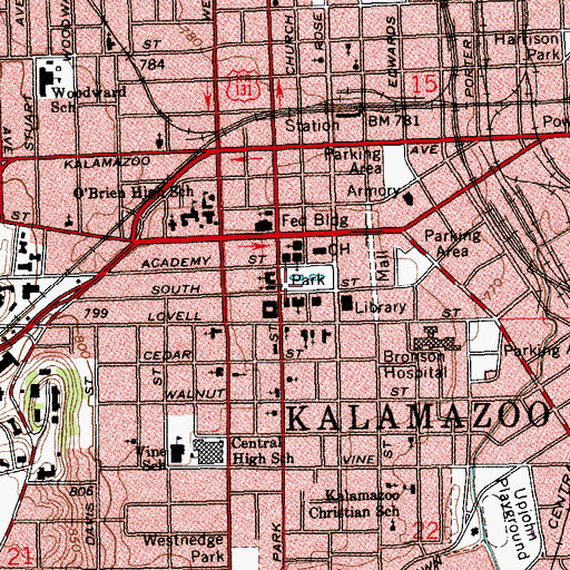 Topographic Map of Lincoln at Kalamazoo Historical Marker, MI