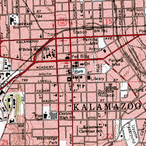 Topographic Map of Lincoln at Kalamazoo Historical Marker, MI