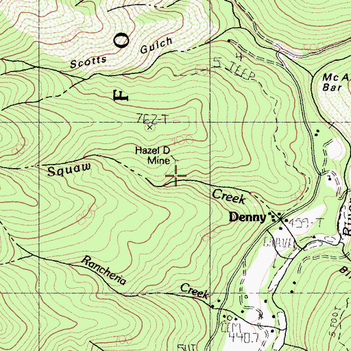 Topographic Map of Hazel D Mine, CA