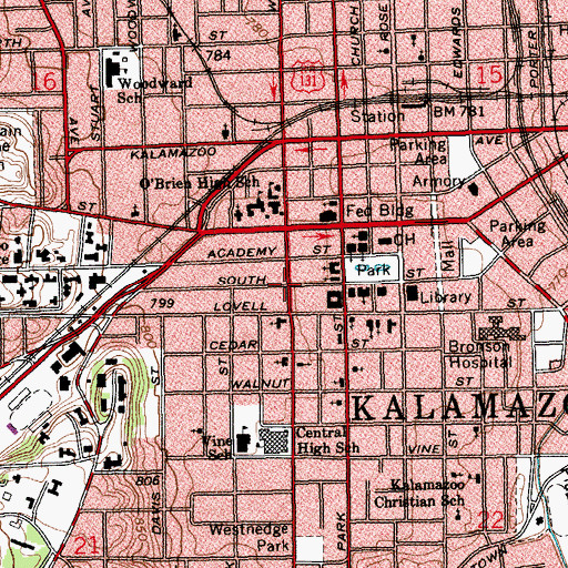 Topographic Map of South Street Historic District Historical Marker, MI