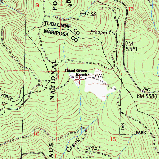 Topographic Map of Hazel Green Ranch, CA