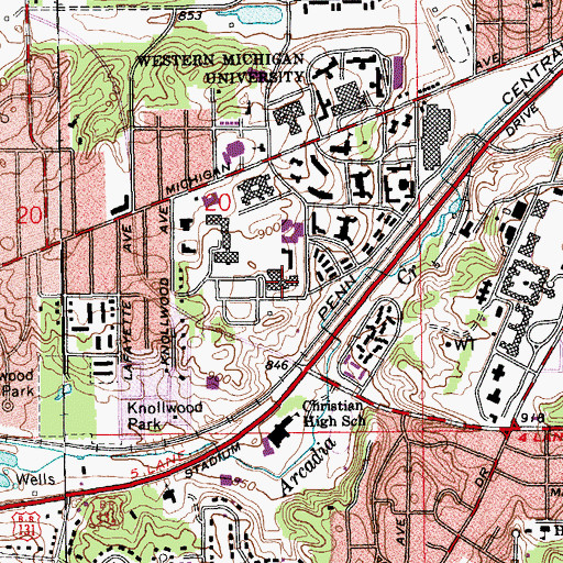 Topographic Map of Miller Auditorium, MI