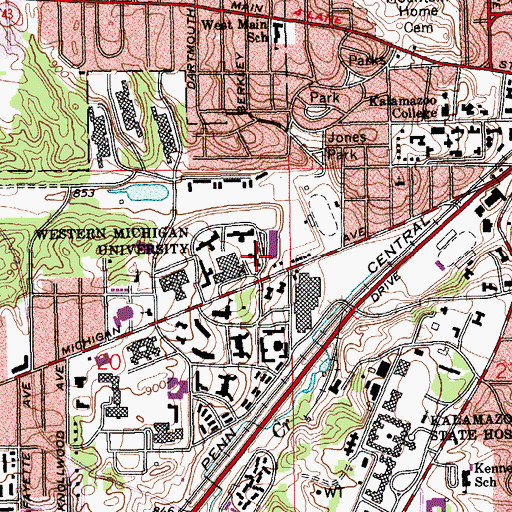 Topographic Map of Ellsworth Hall, MI
