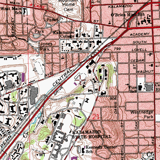 Topographic Map of Waldo Stadium, MI